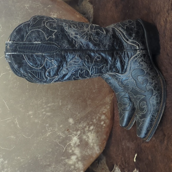 JB DILLON JBW2200 Black goat leather cowgirl boots cutout black lizard inlay 7.5 - Picture 3 of 16